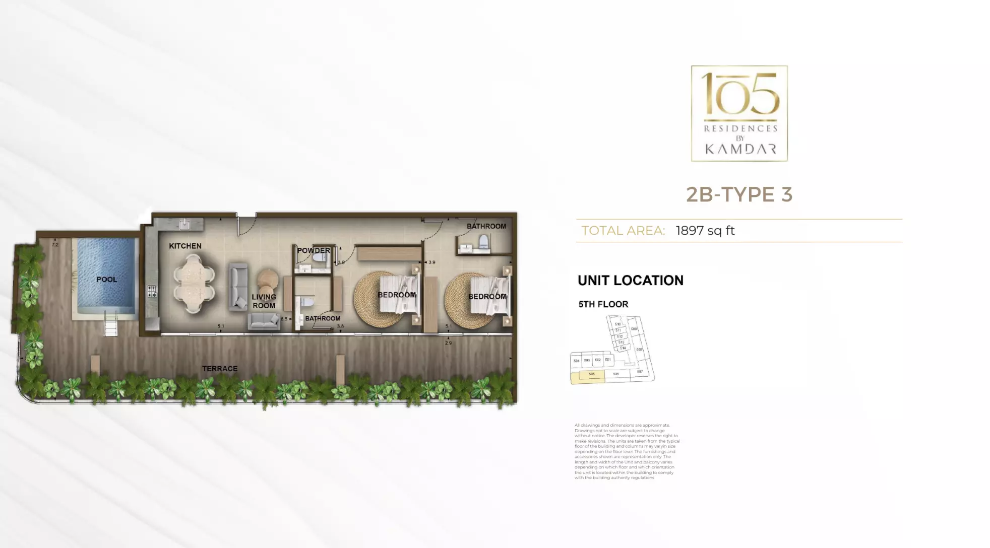 typeSize floor plan for 105 Residences
