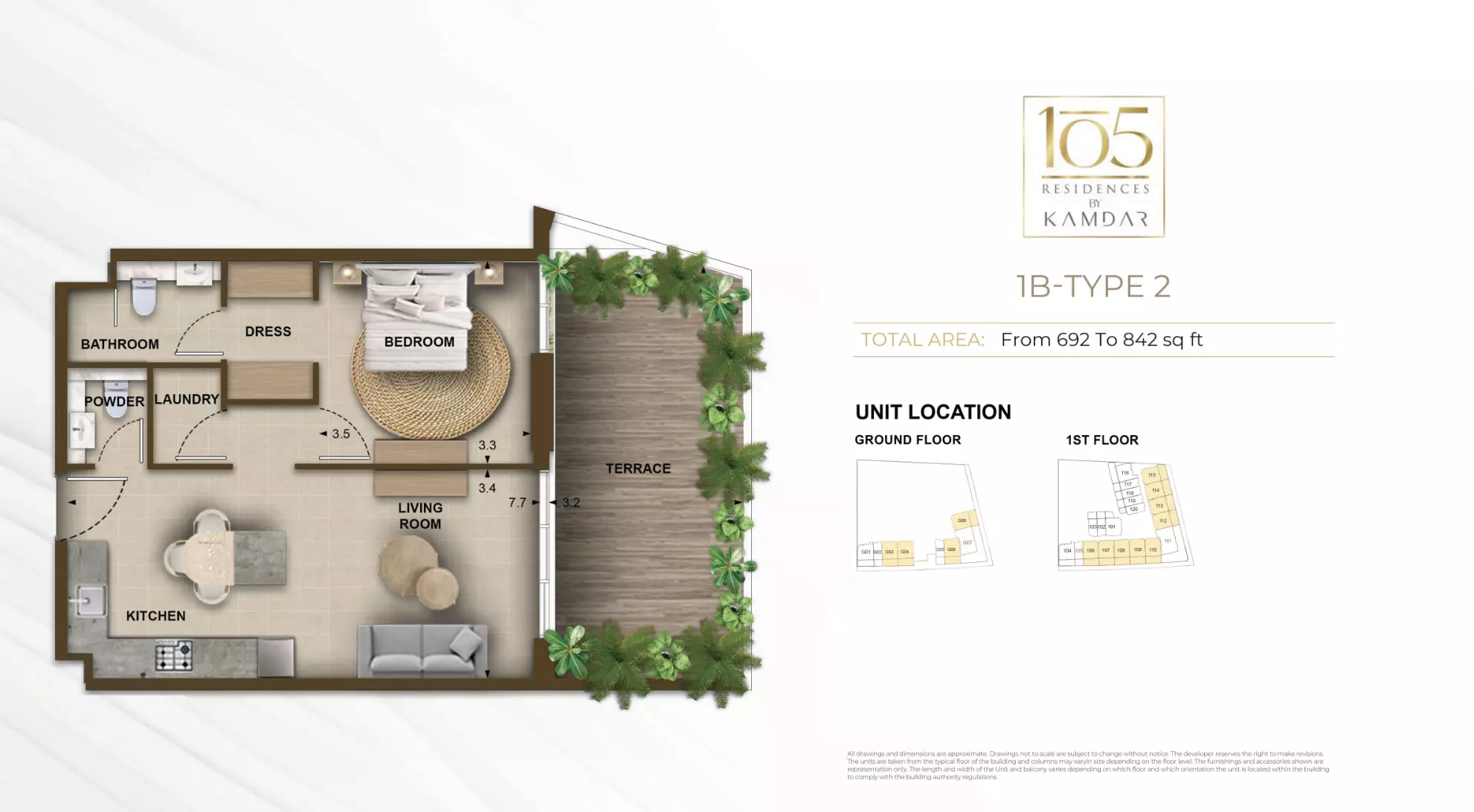 typeSize floor plan for 105 Residences