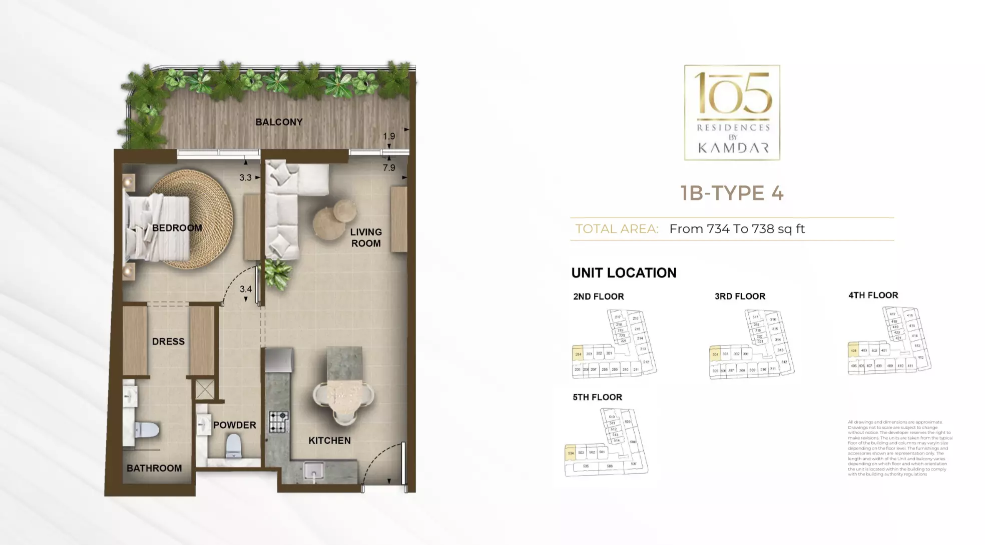 typeSize floor plan for 105 Residences