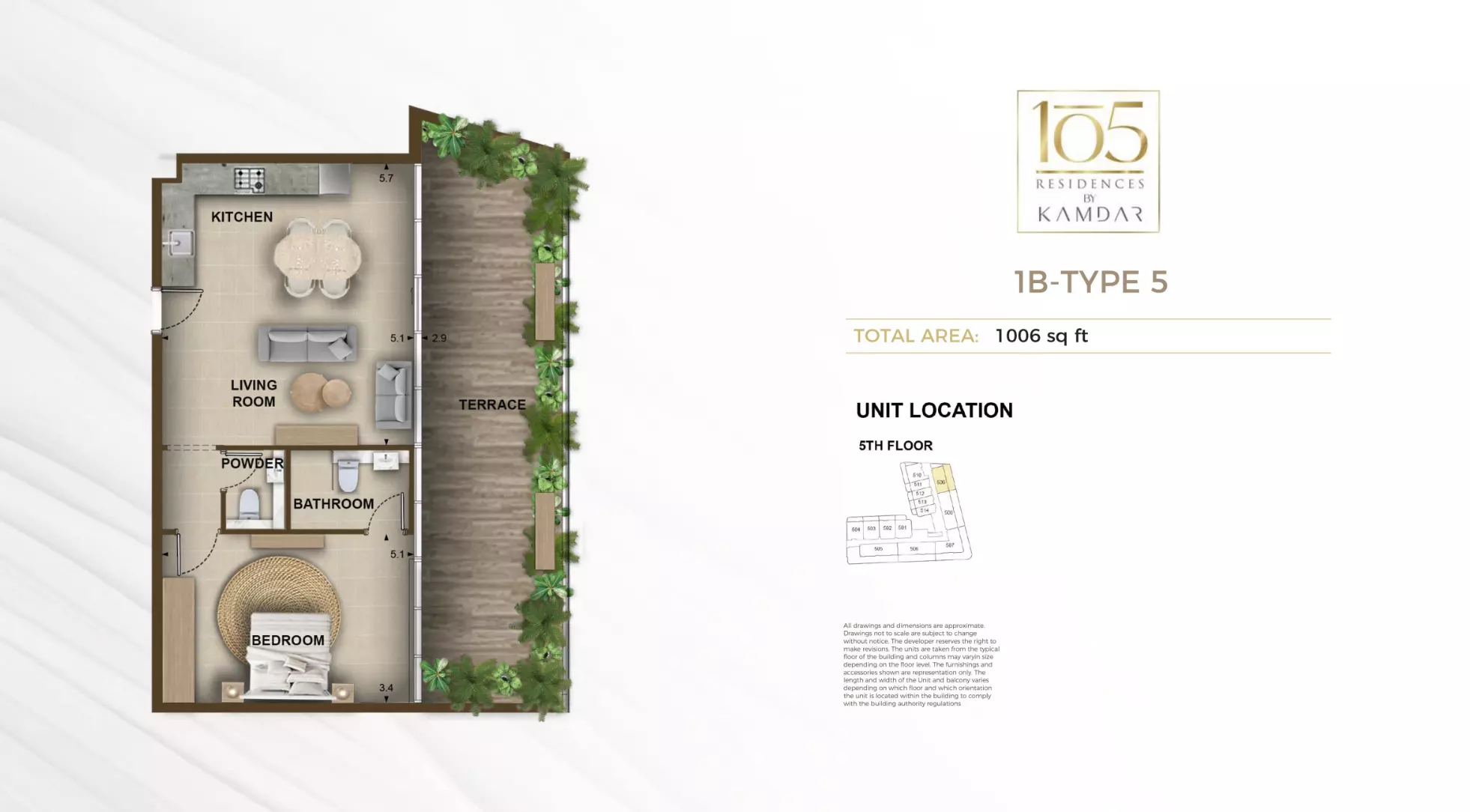 typeSize floor plan for 105 Residences