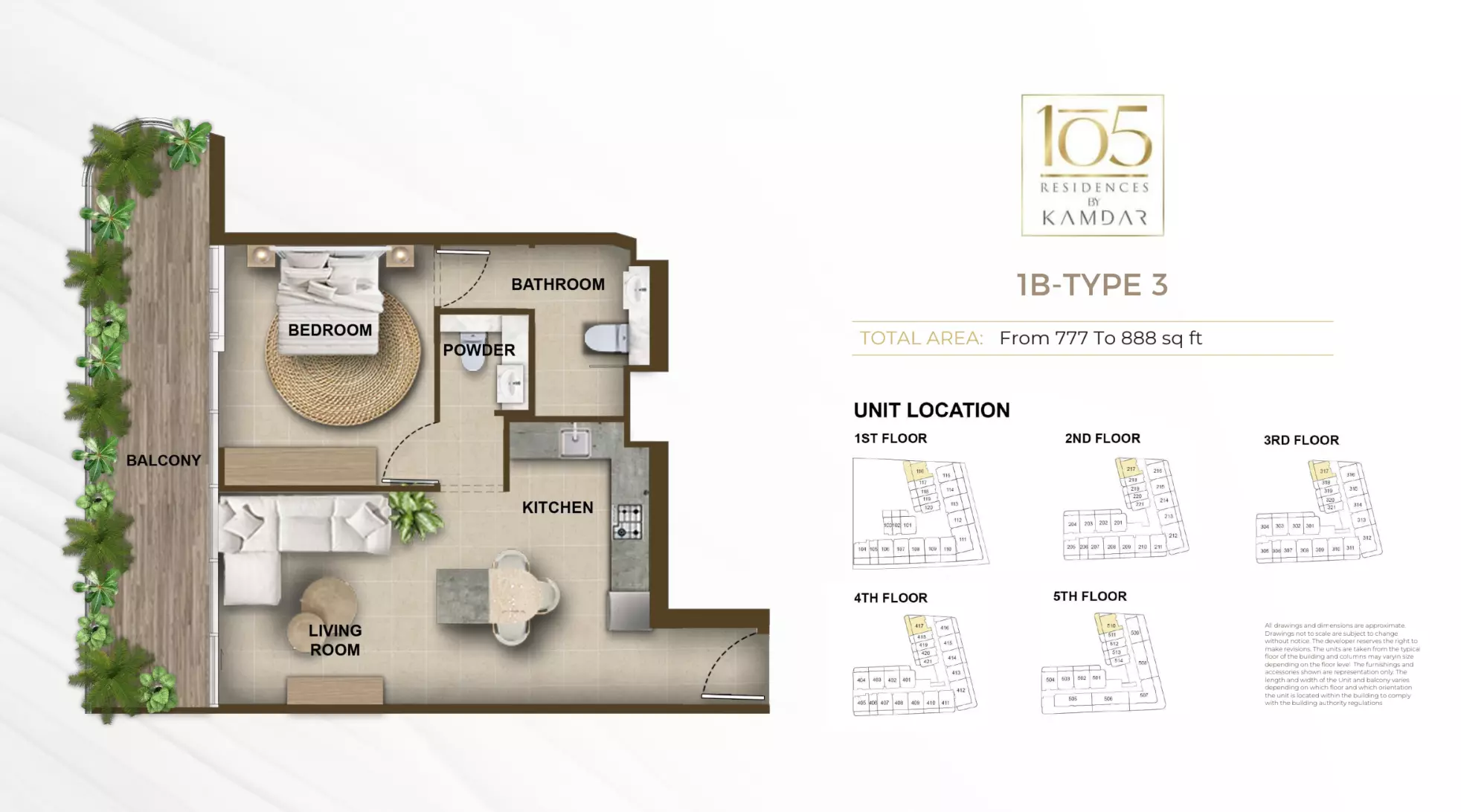 typeSize floor plan for 105 Residences