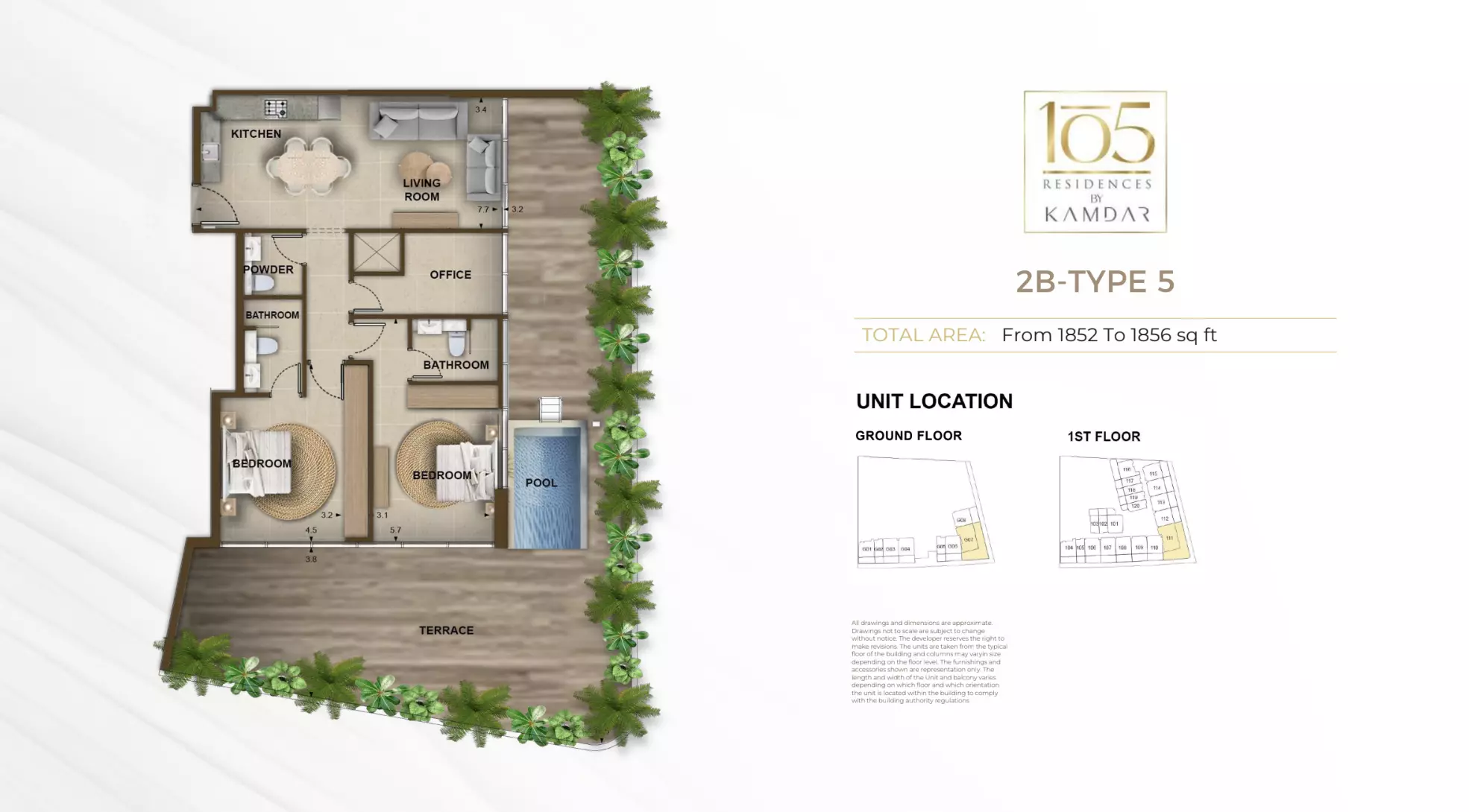 typeSize floor plan for 105 Residences