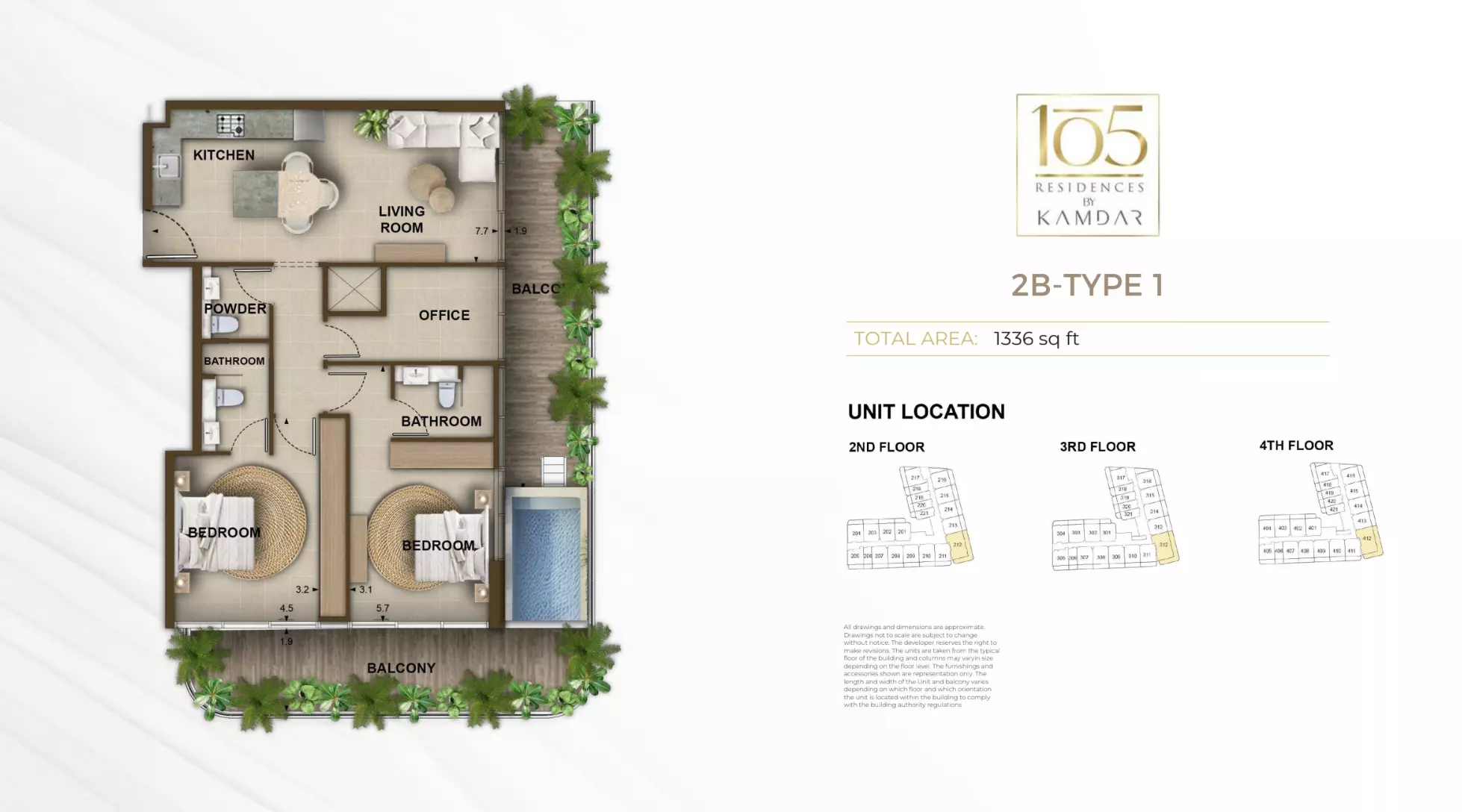 typeSize floor plan for 105 Residences