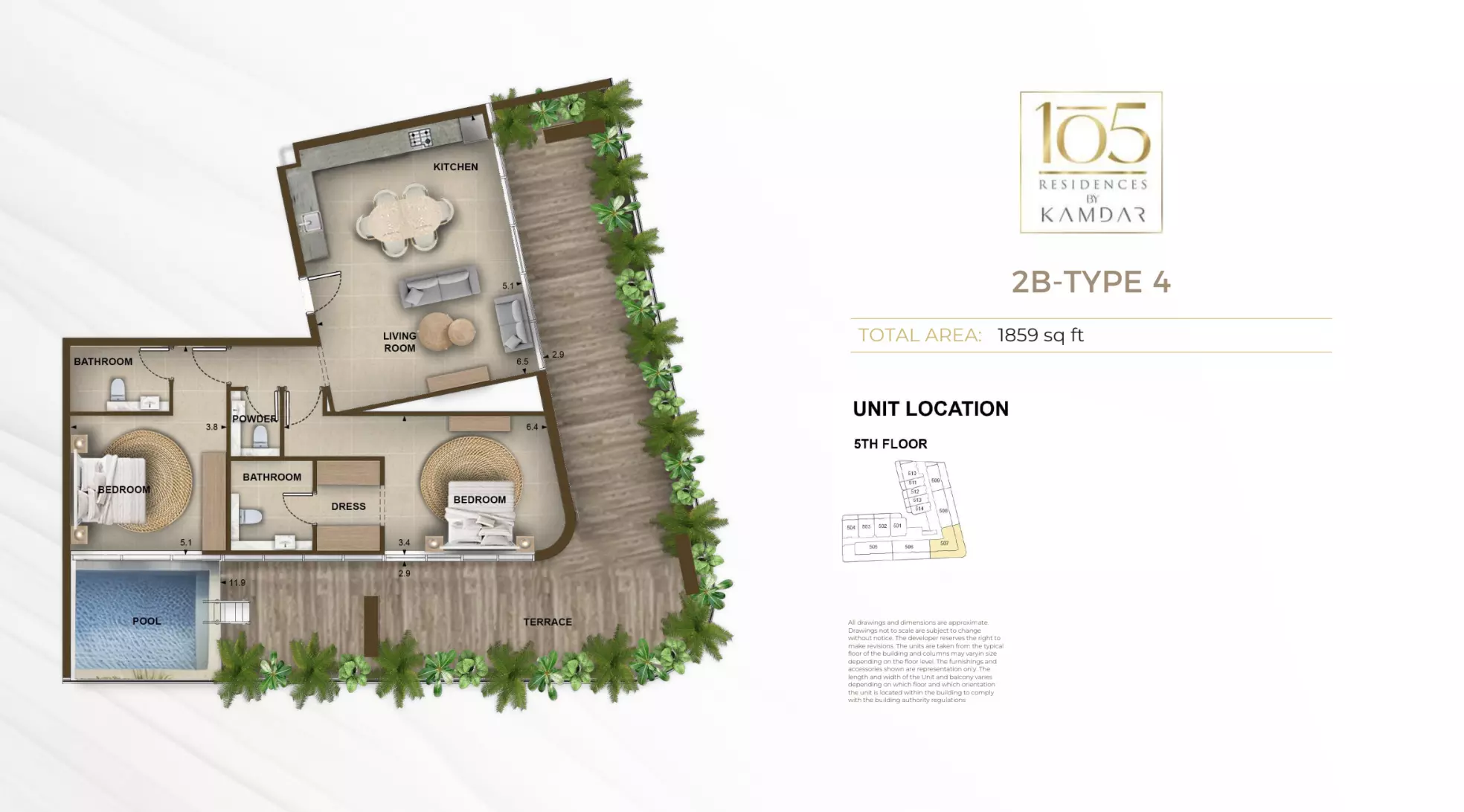 typeSize floor plan for 105 Residences