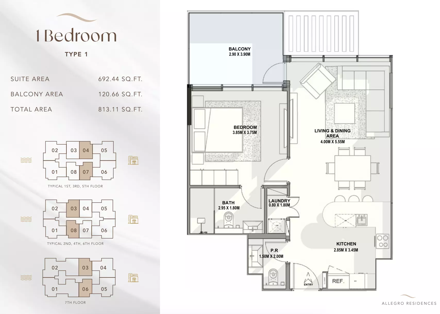 typeSize floor plan for Allegro Residences