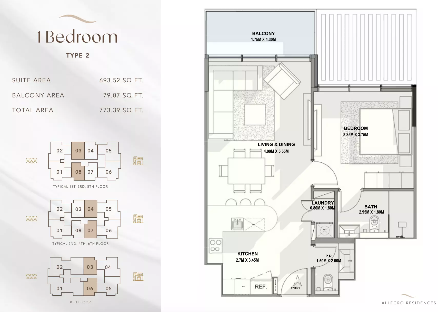 typeSize floor plan for Allegro Residences