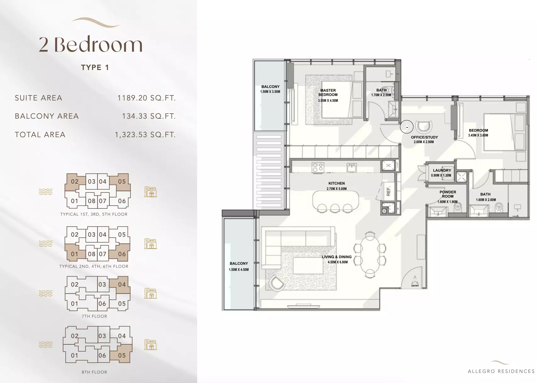 typeSize floor plan for Allegro Residences