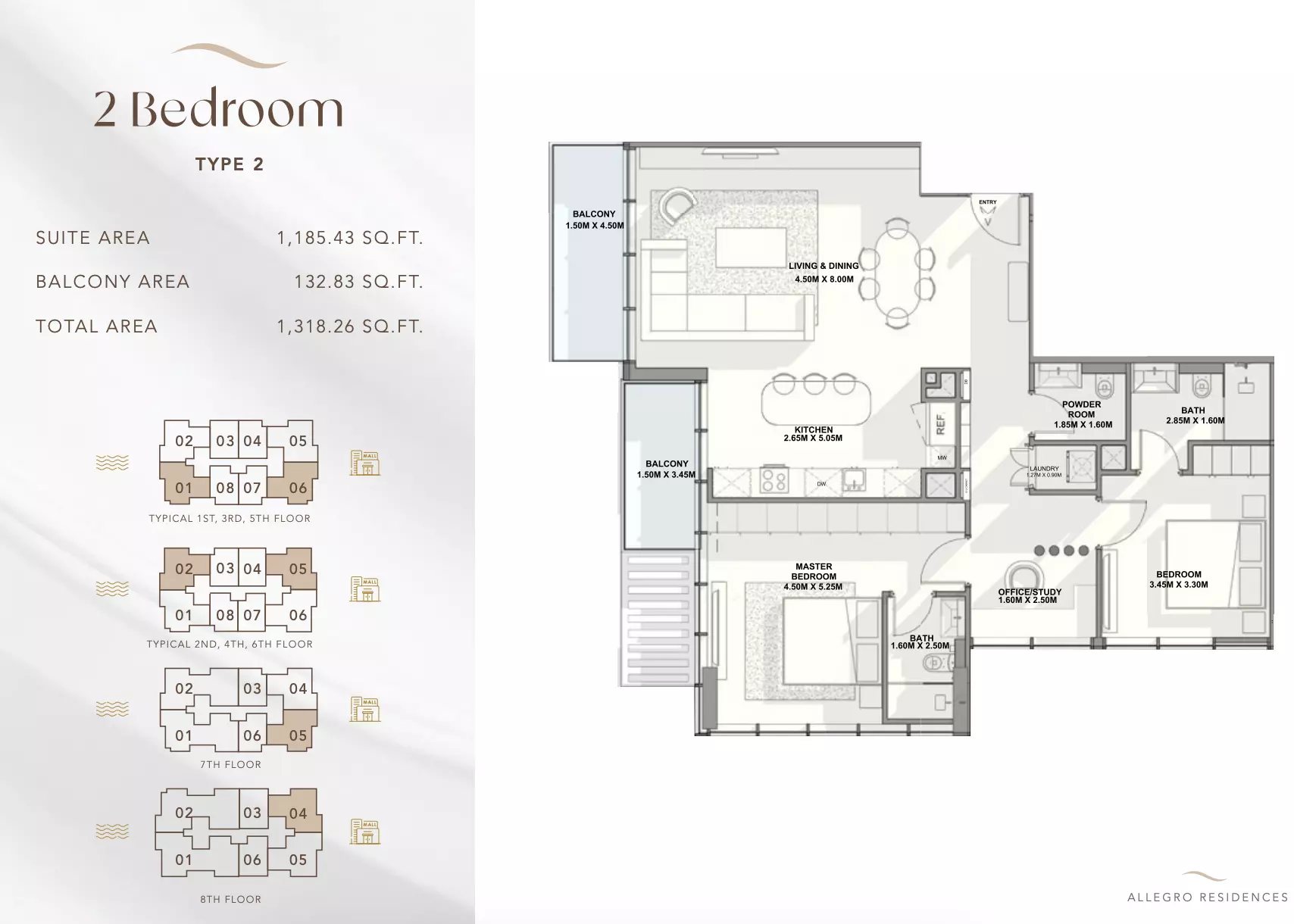 typeSize floor plan for Allegro Residences