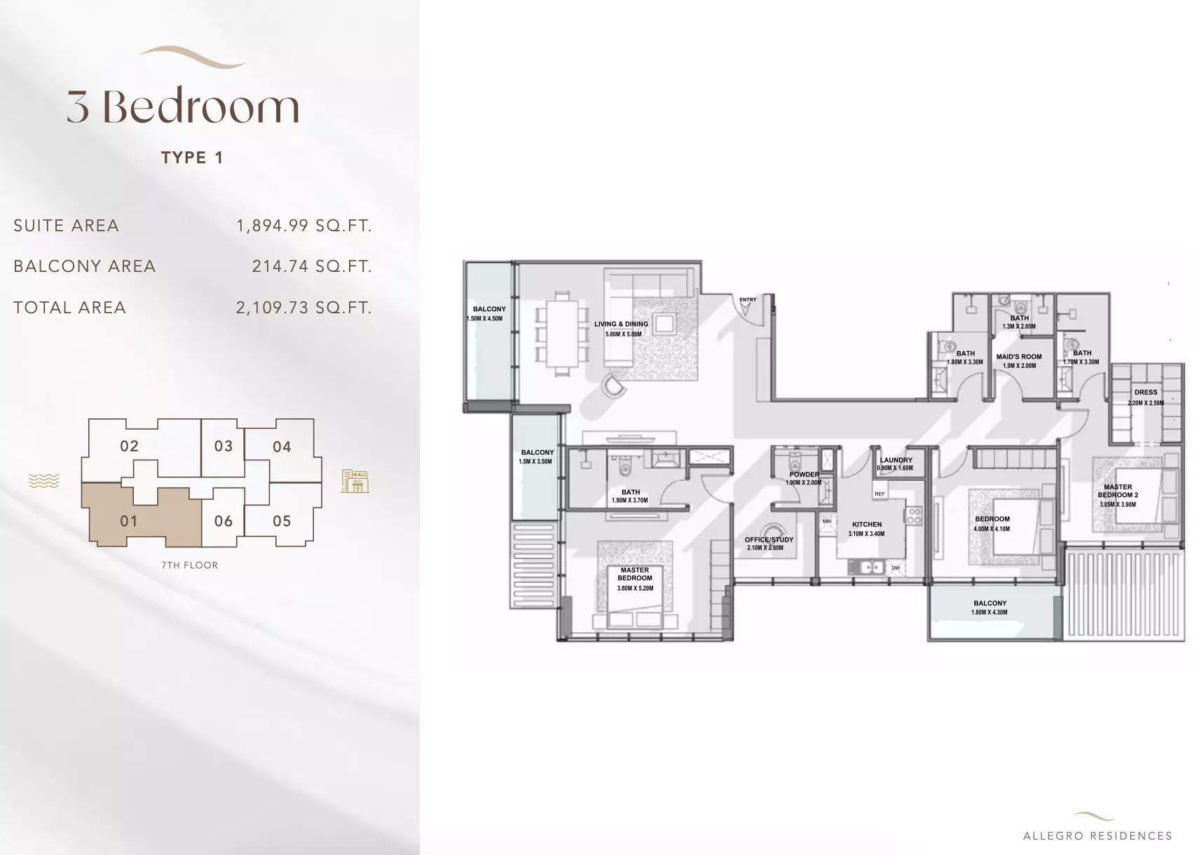 typeSize floor plan for Allegro Residences