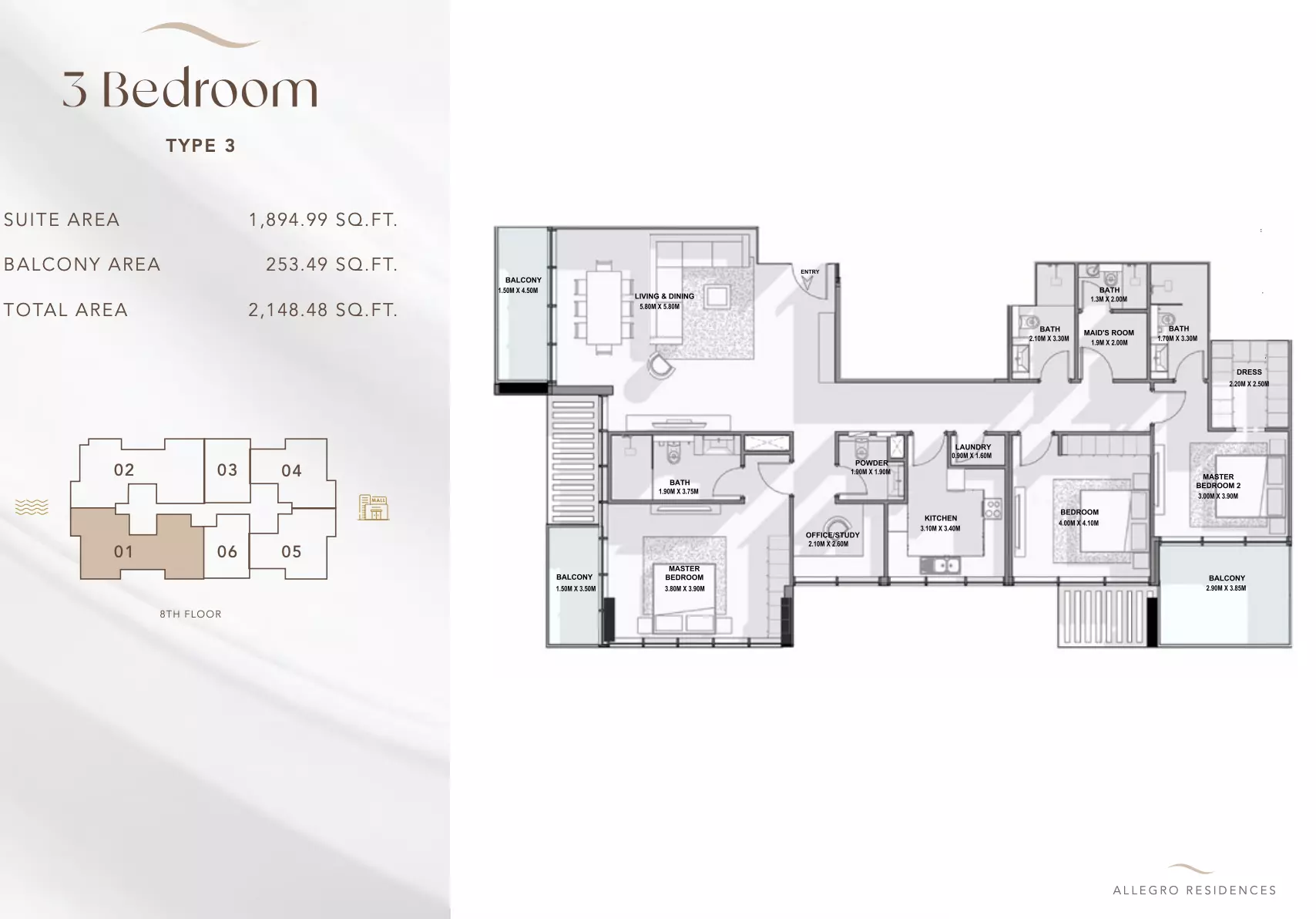 typeSize floor plan for Allegro Residences