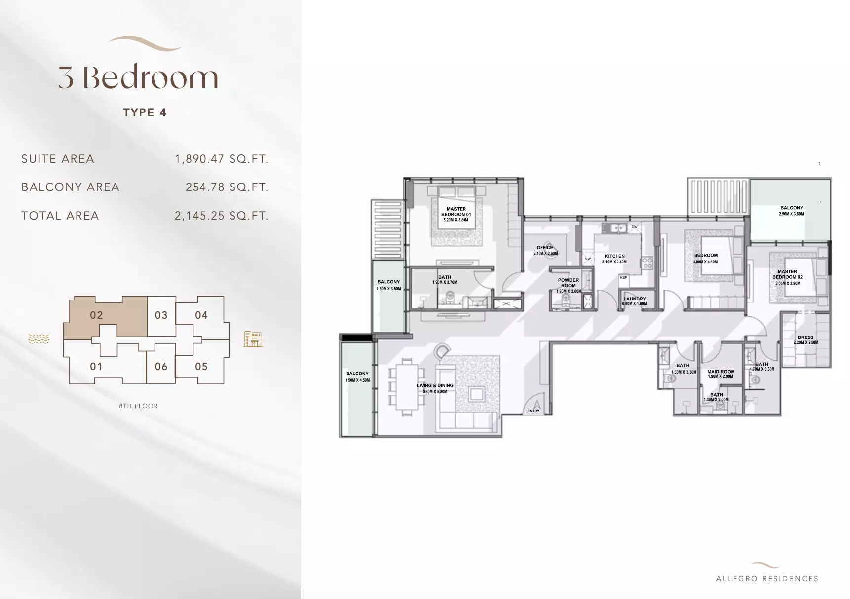 typeSize floor plan for Allegro Residences