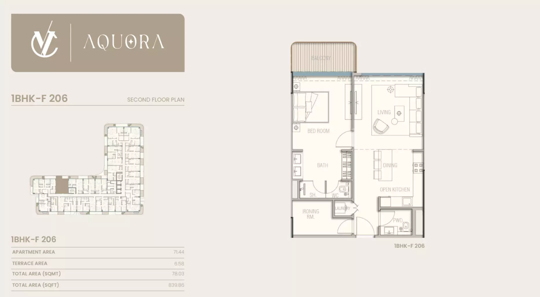 typeSize floor plan for Aquora