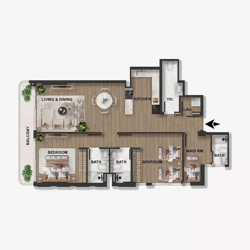 typeSize floor plan for Blue Marina Residence