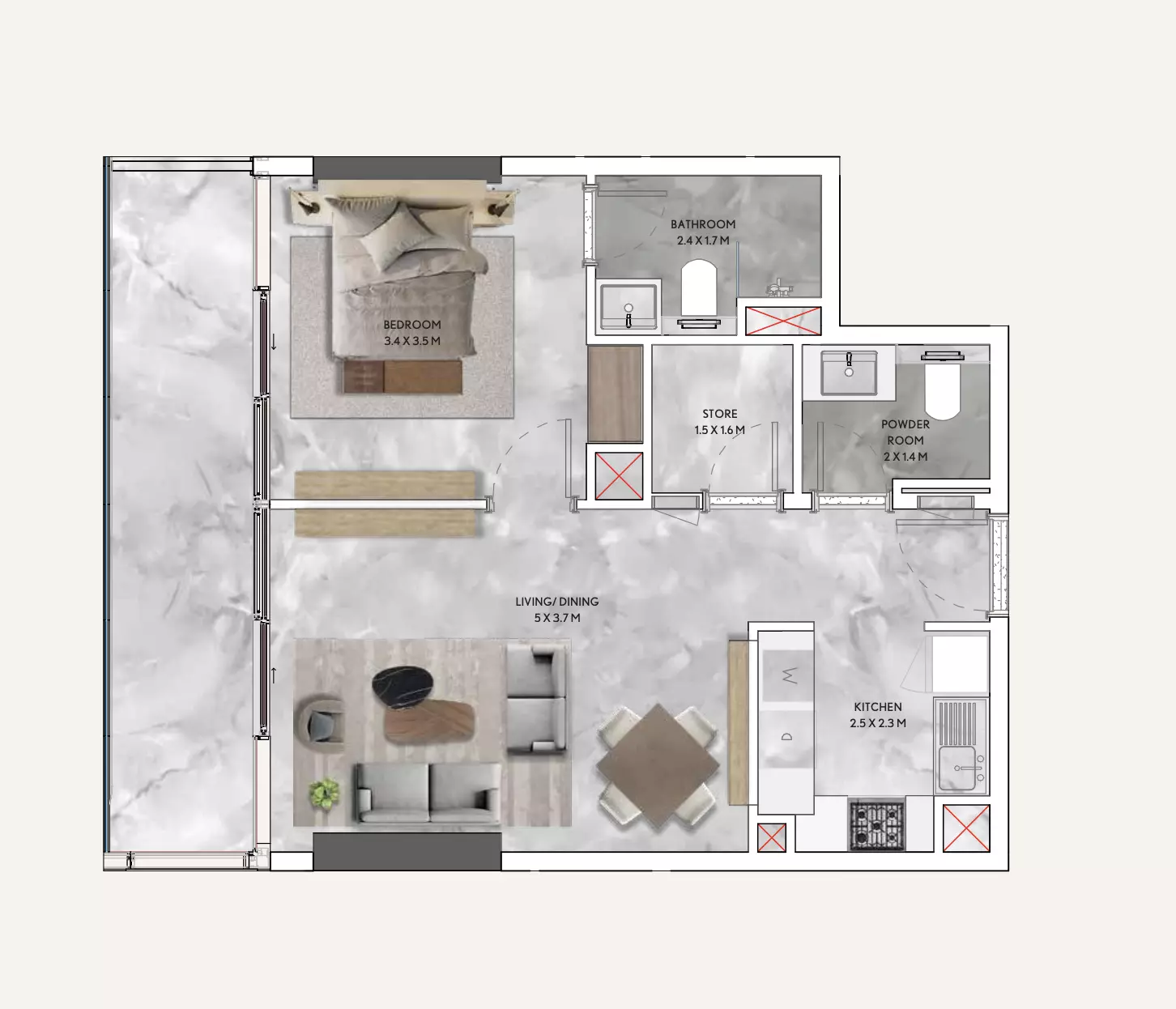 typeSize floor plan for California Residences