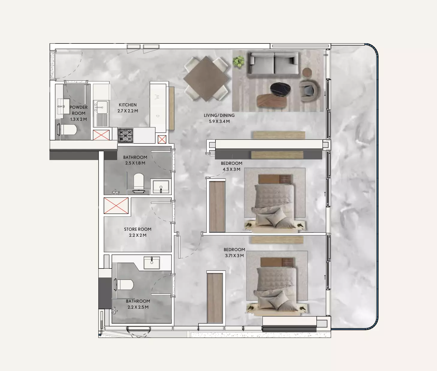 typeSize floor plan for California Residences