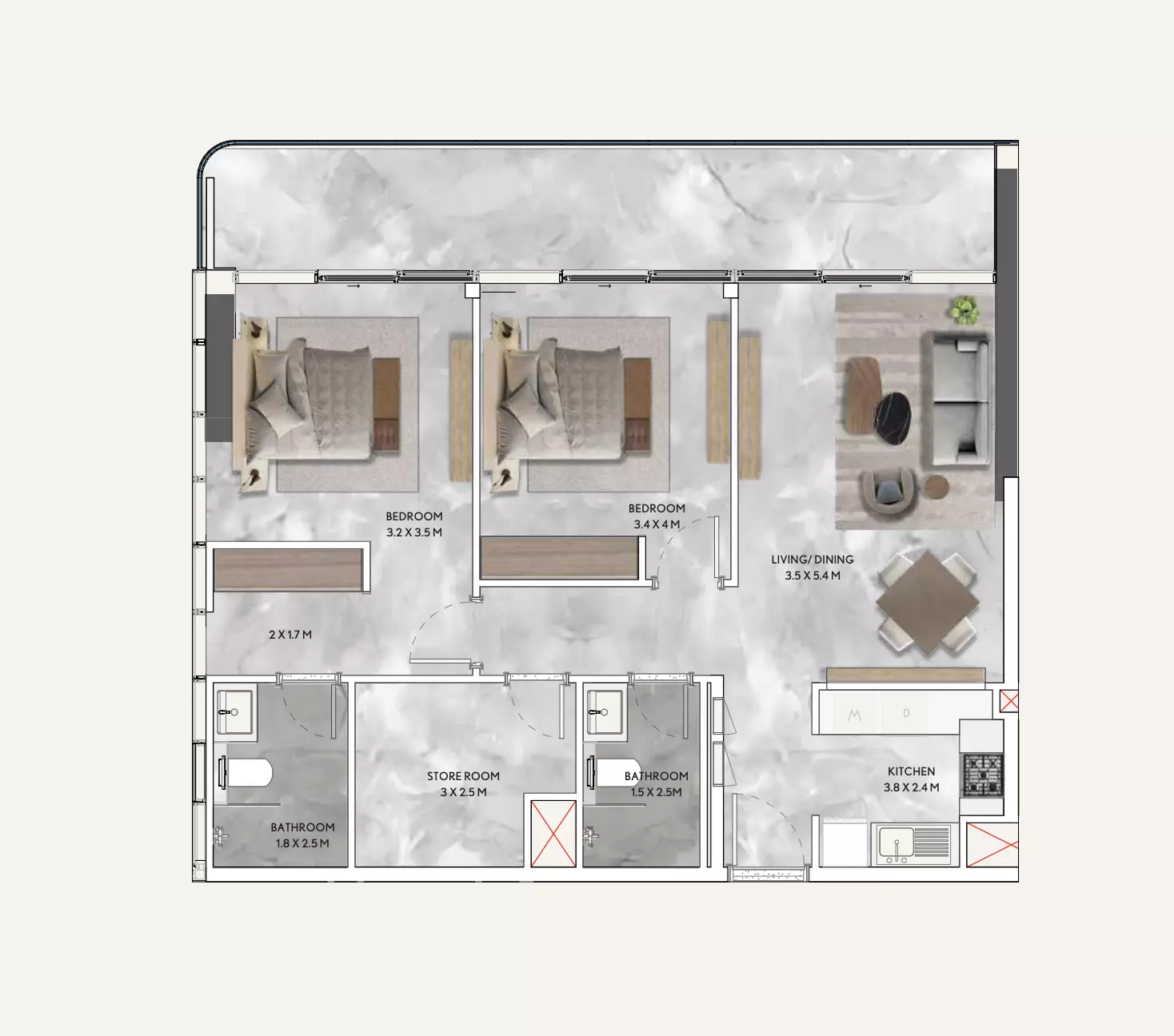 typeSize floor plan for California Residences