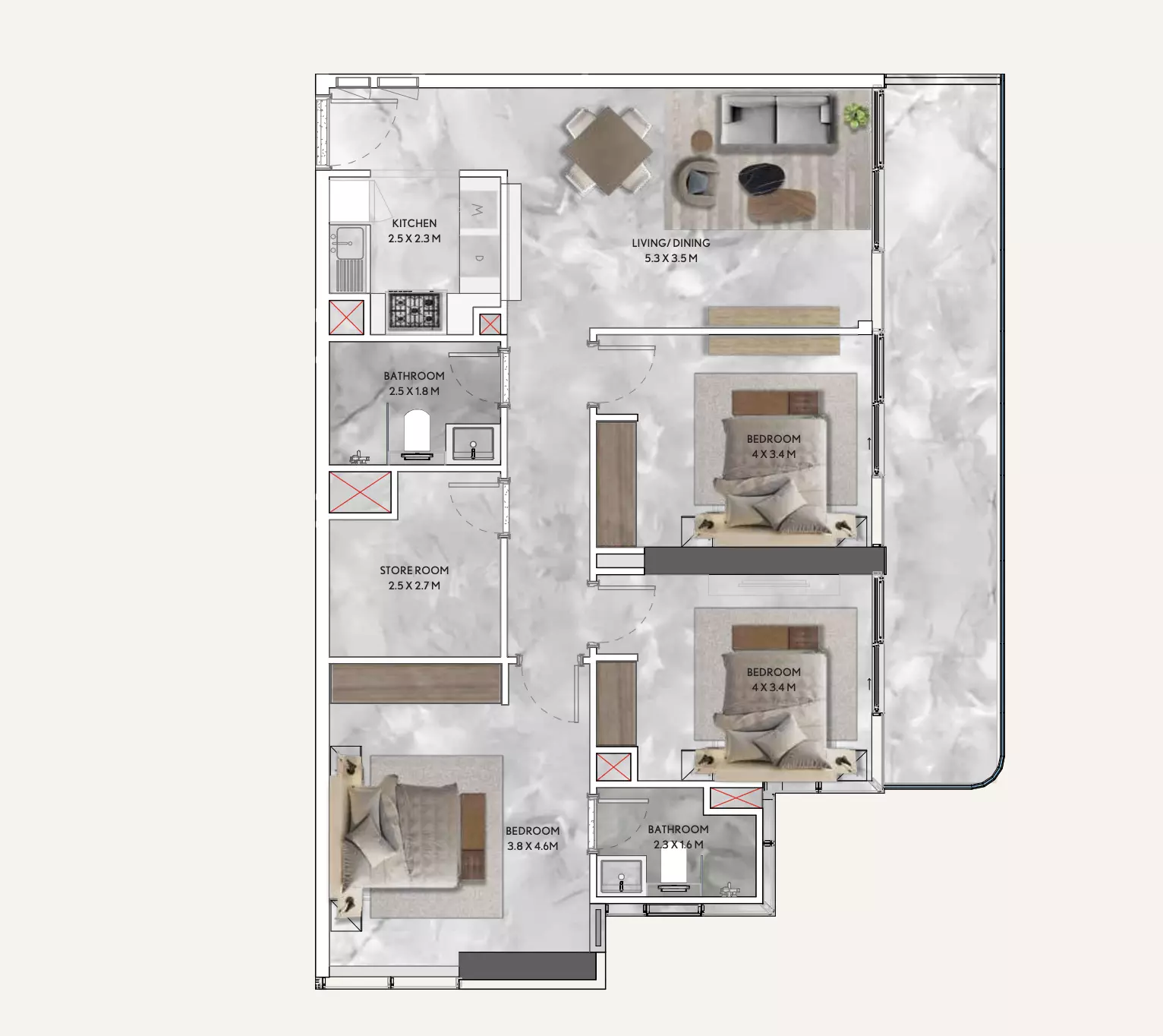typeSize floor plan for California Residences