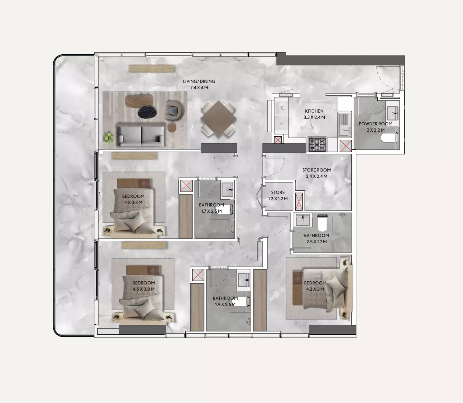 typeSize floor plan for California Residences
