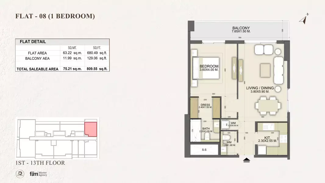 typeSize floor plan for Dalmore Tower
