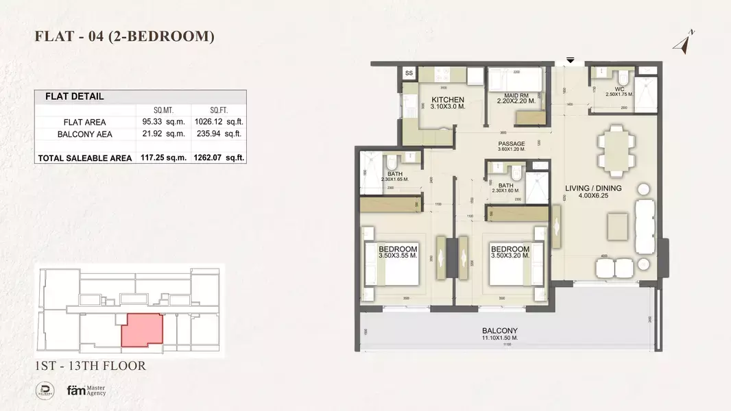 typeSize floor plan for Dalmore Tower