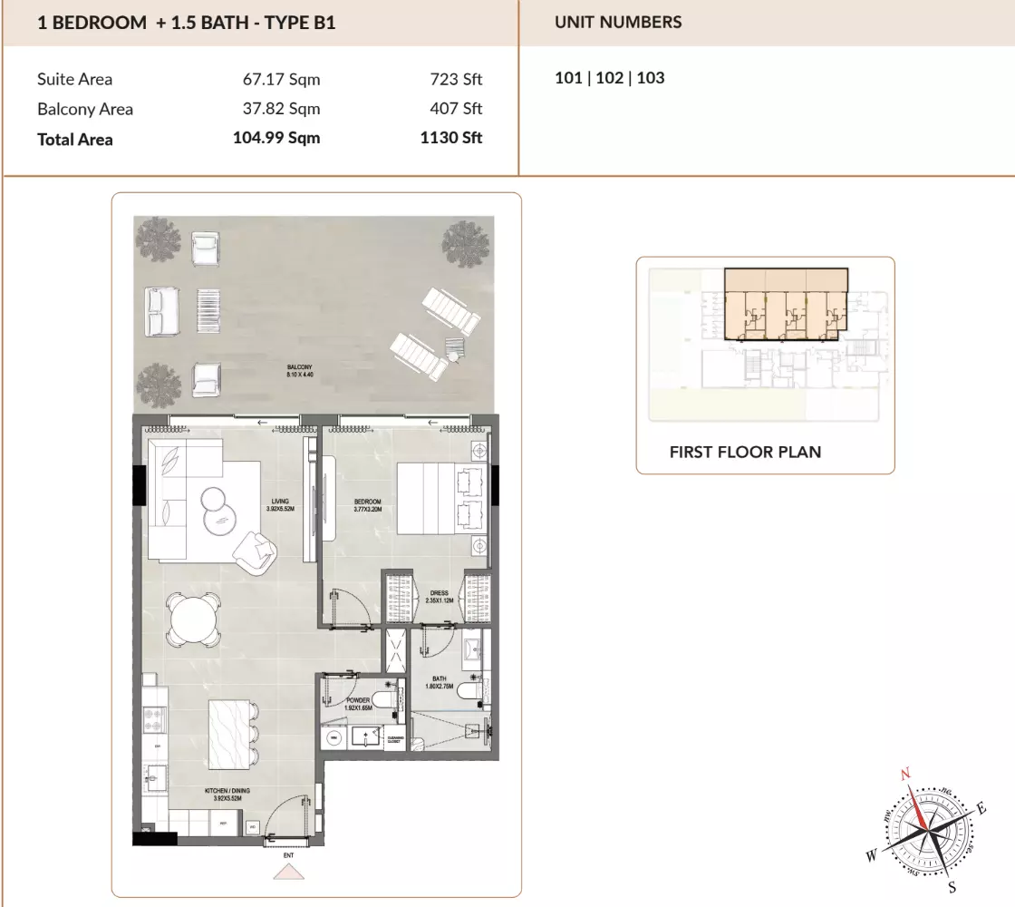typeSize floor plan for Enso Amber