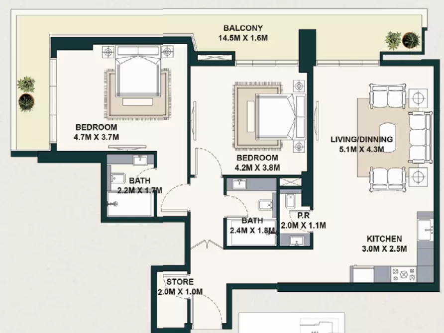 typeSize floor plan for Exotica by Al Marina