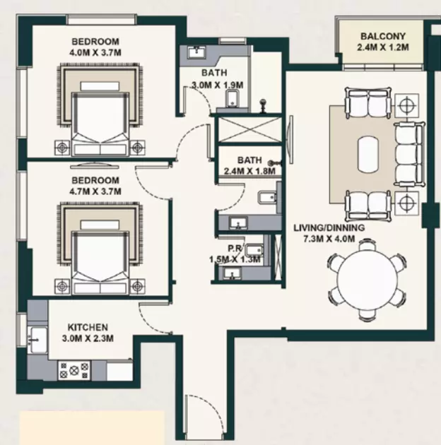 typeSize floor plan for Exotica by Al Marina