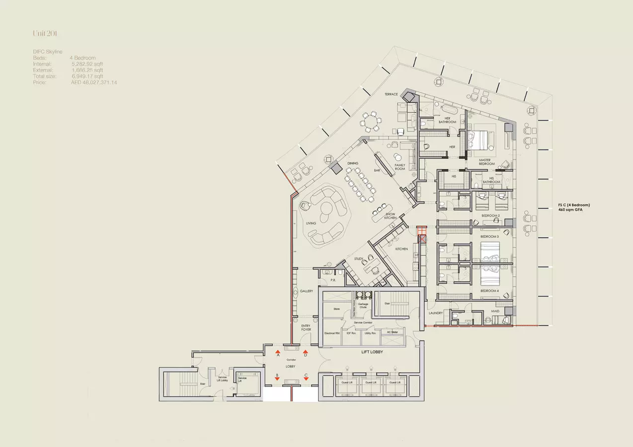 typeSize floor plan for Four Seasons Private Residences at DIFC