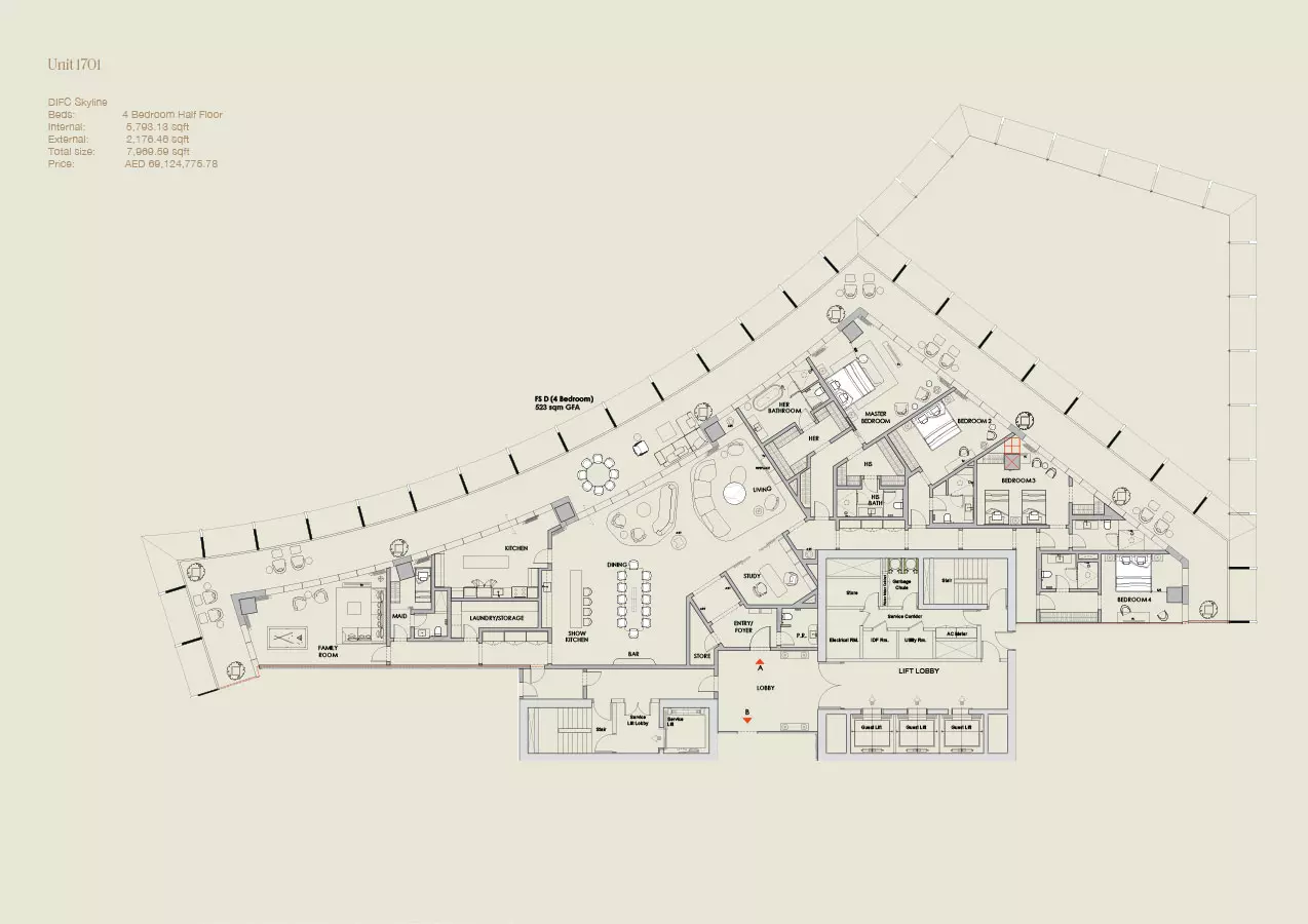 typeSize floor plan for Four Seasons Private Residences at DIFC