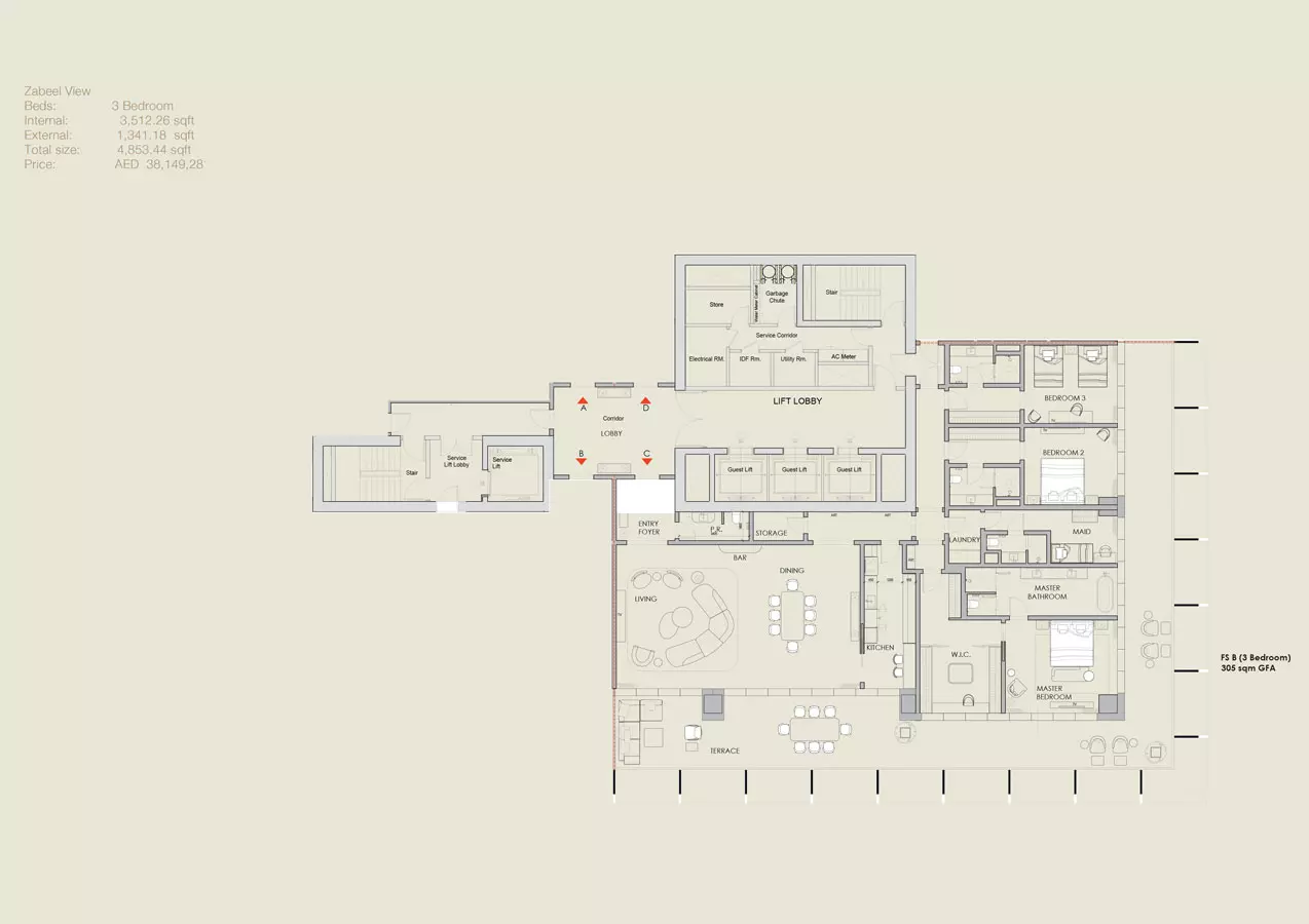 typeSize floor plan for Four Seasons Private Residences at DIFC