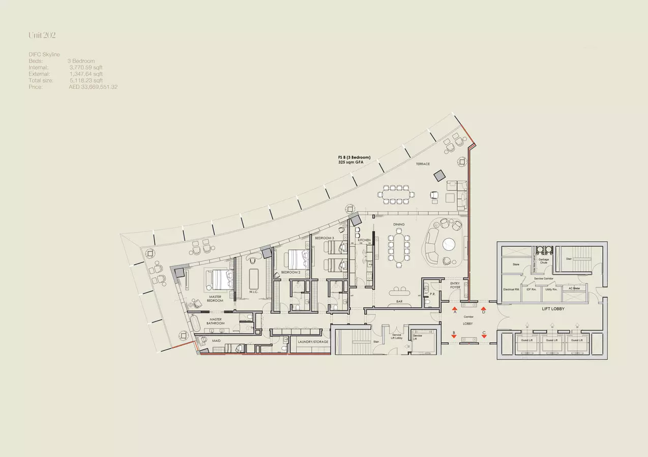 typeSize floor plan for Four Seasons Private Residences at DIFC