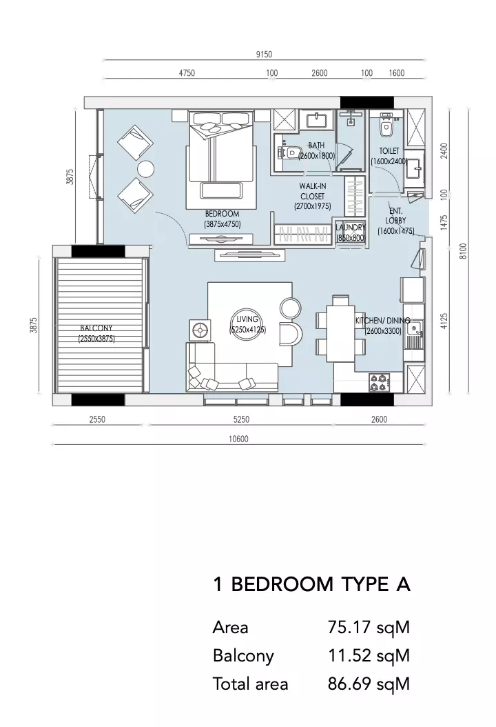 typeSize floor plan for Imperial Residence