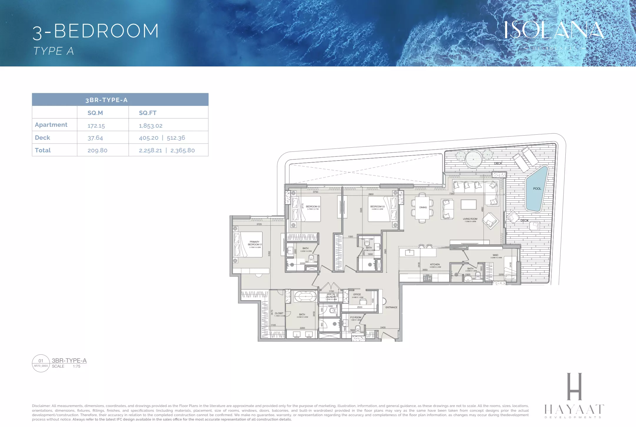 typeSize floor plan for Isolana Residences