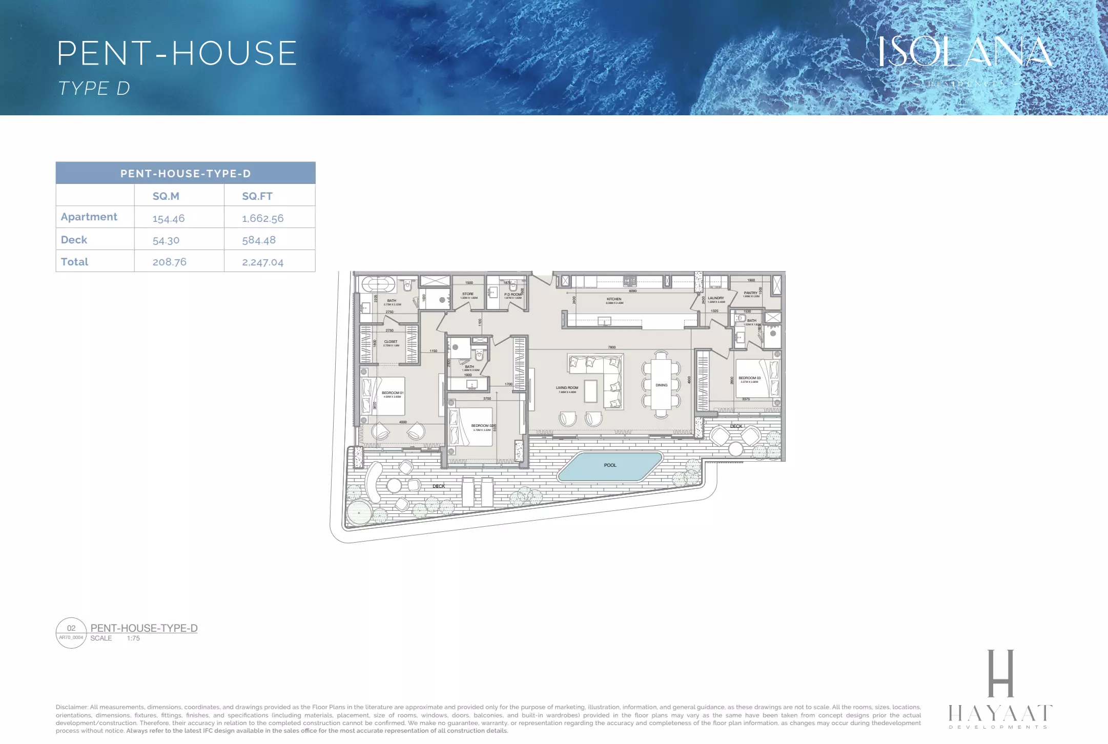typeSize floor plan for Isolana Residences