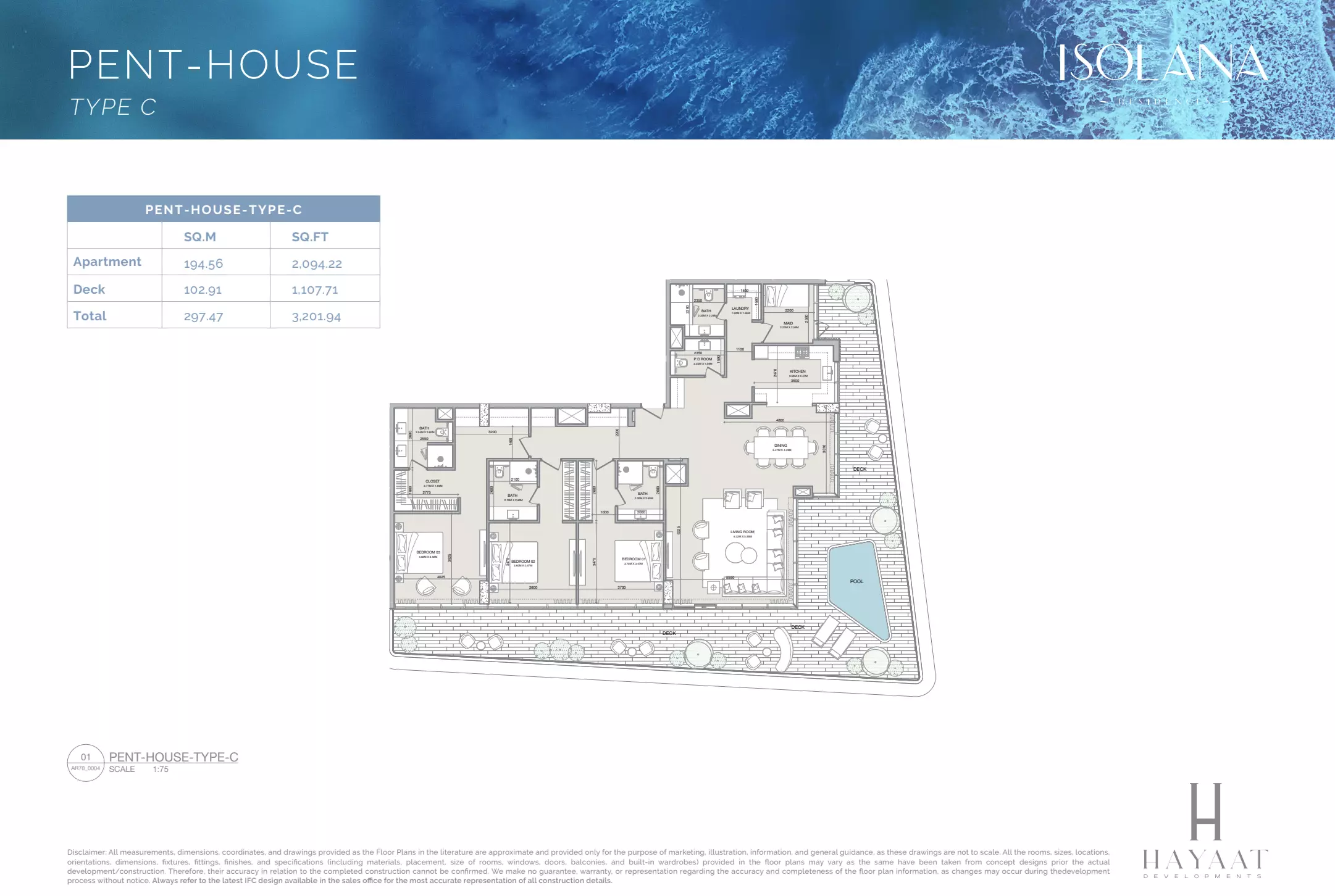 typeSize floor plan for Isolana Residences