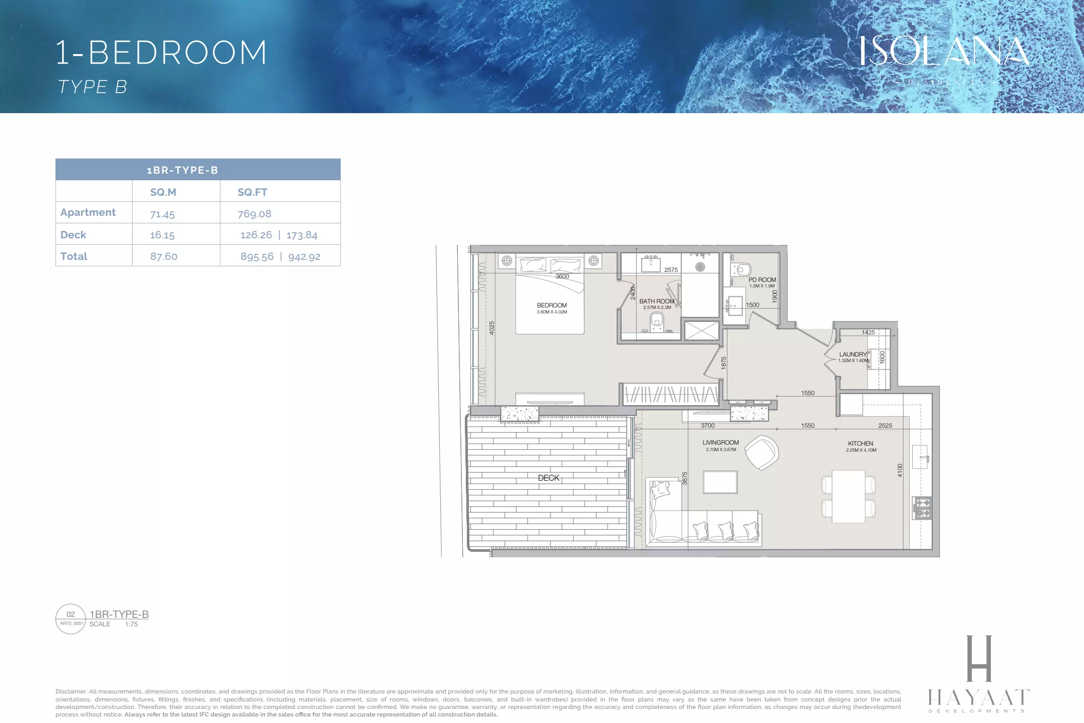 typeSize floor plan for Isolana Residences