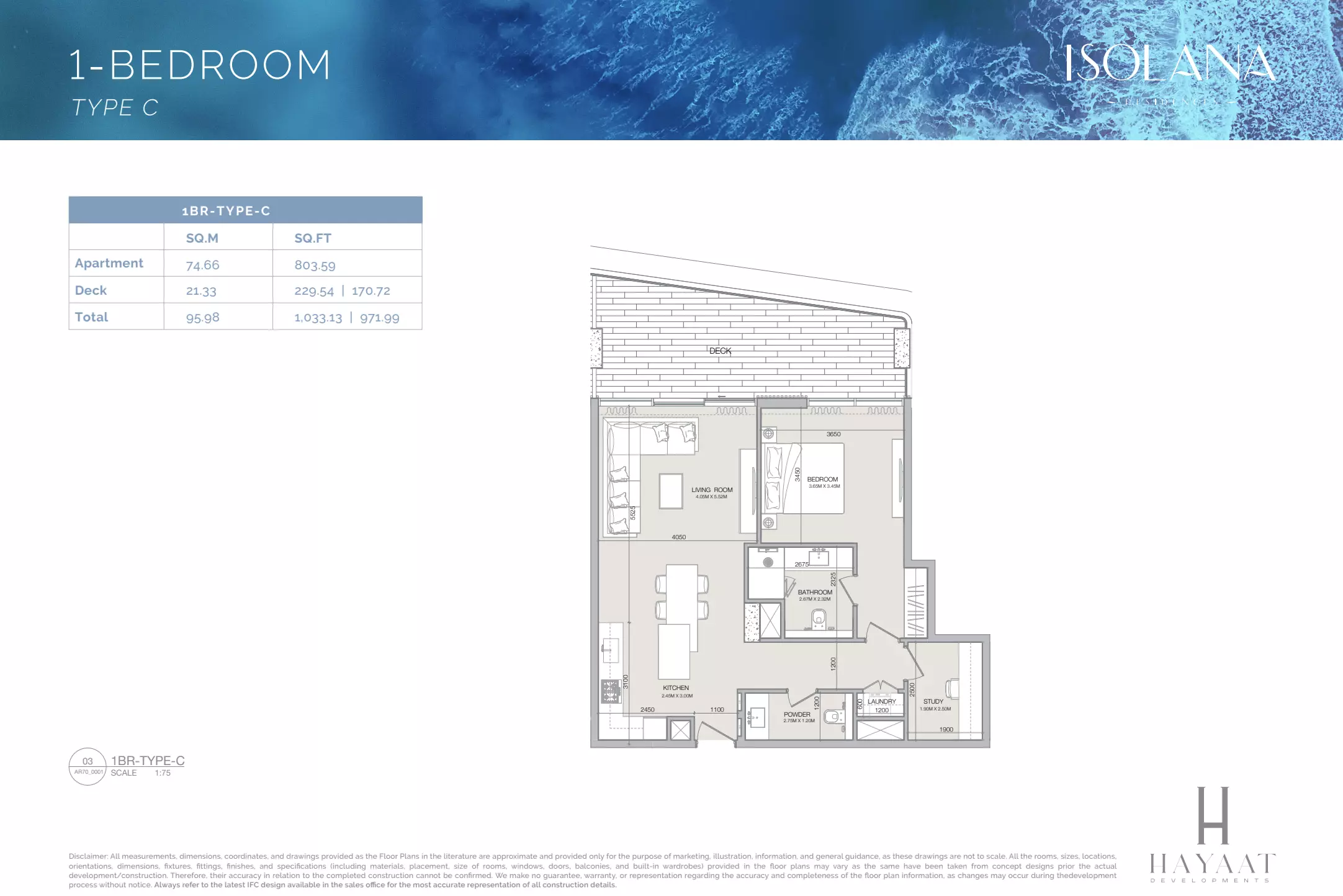 typeSize floor plan for Isolana Residences