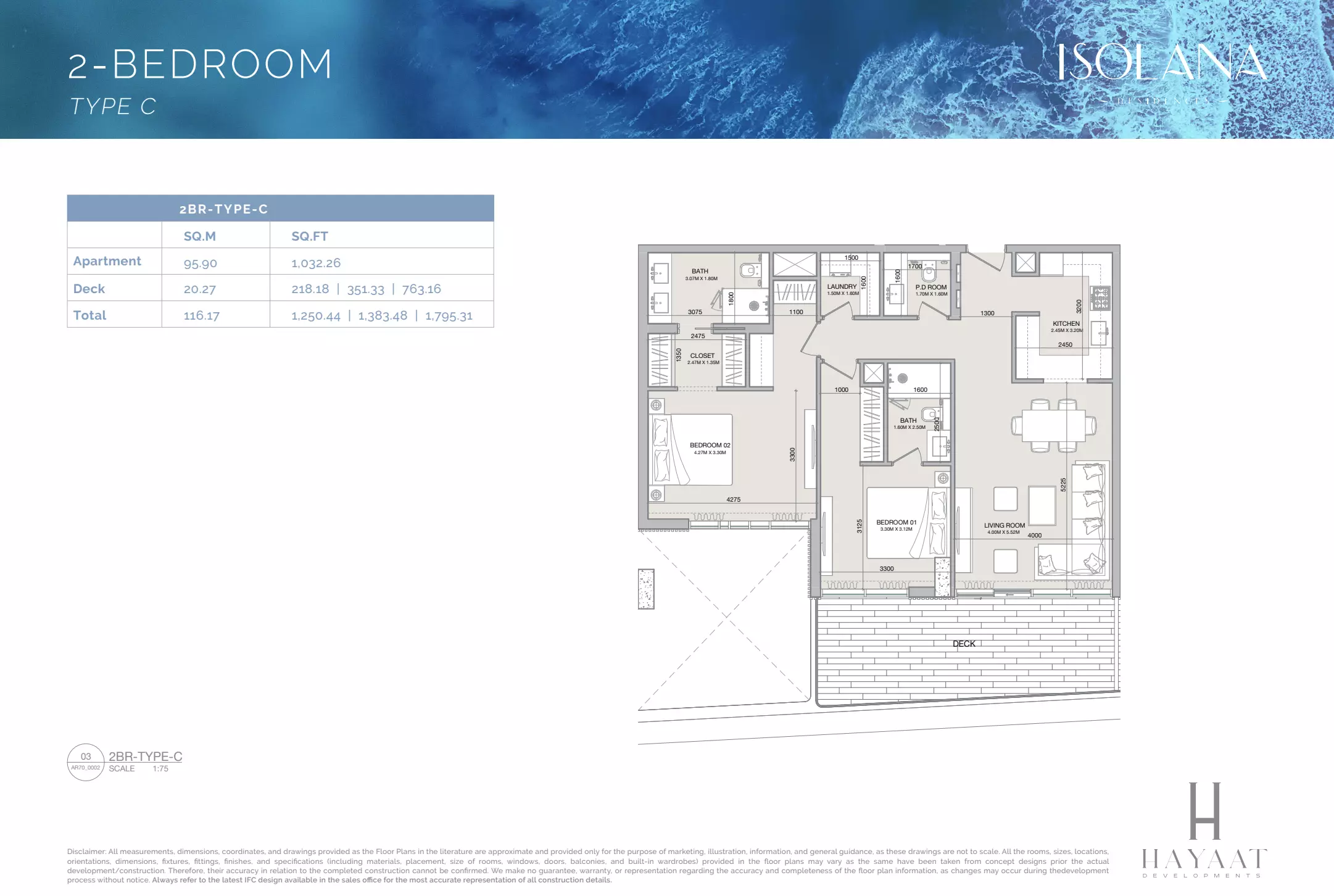 typeSize floor plan for Isolana Residences