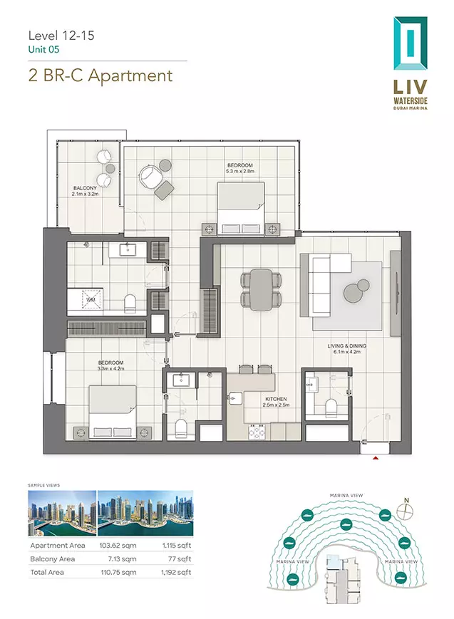 typeSize floor plan for LIV Waterside