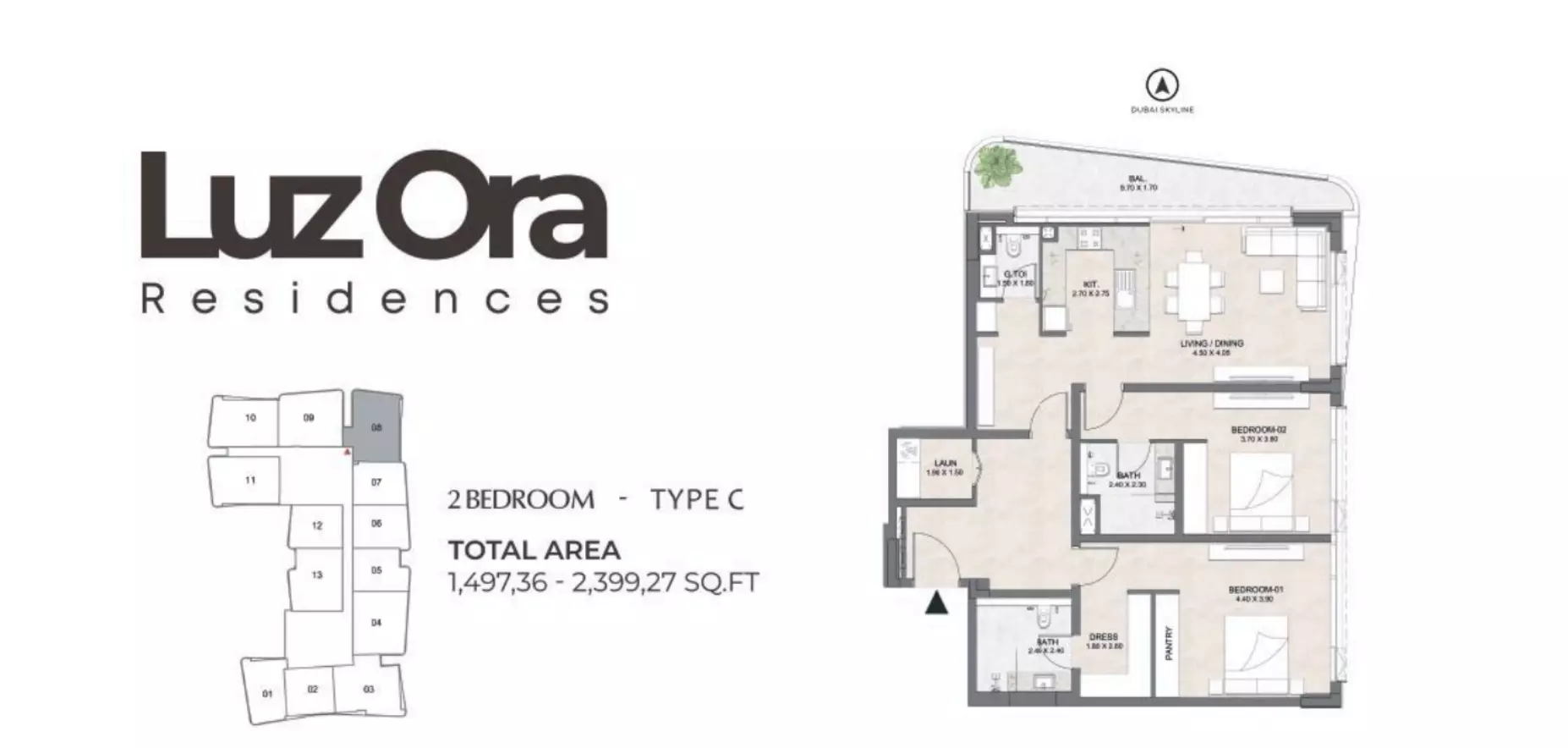 typeSize floor plan for Luzora Residences
