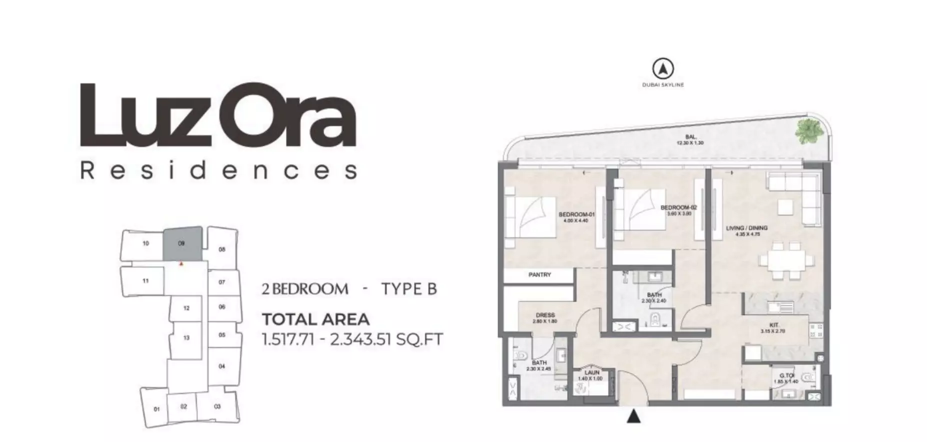 typeSize floor plan for Luzora Residences