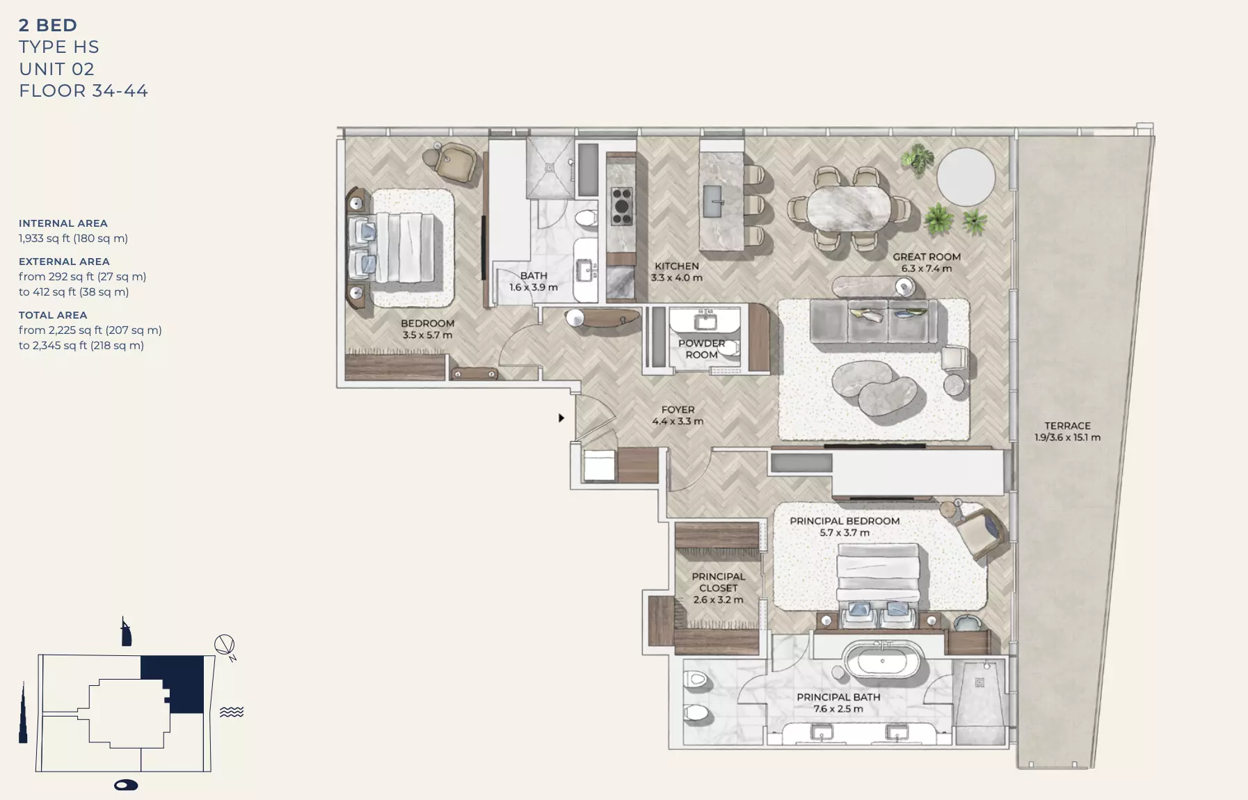typeSize floor plan for Mr C Residences Downtown