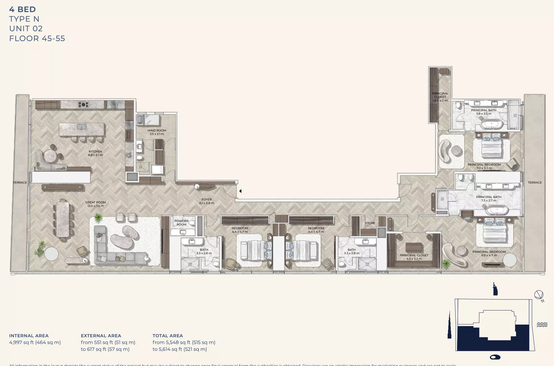 typeSize floor plan for Mr C Residences Downtown