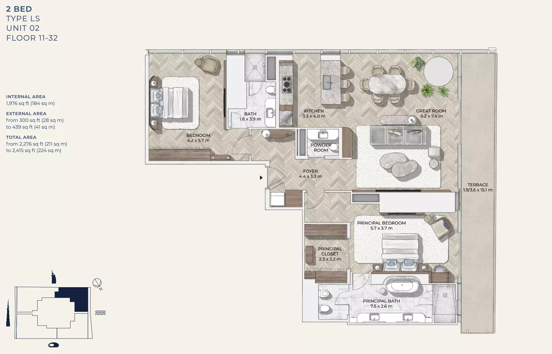 typeSize floor plan for Mr C Residences Downtown
