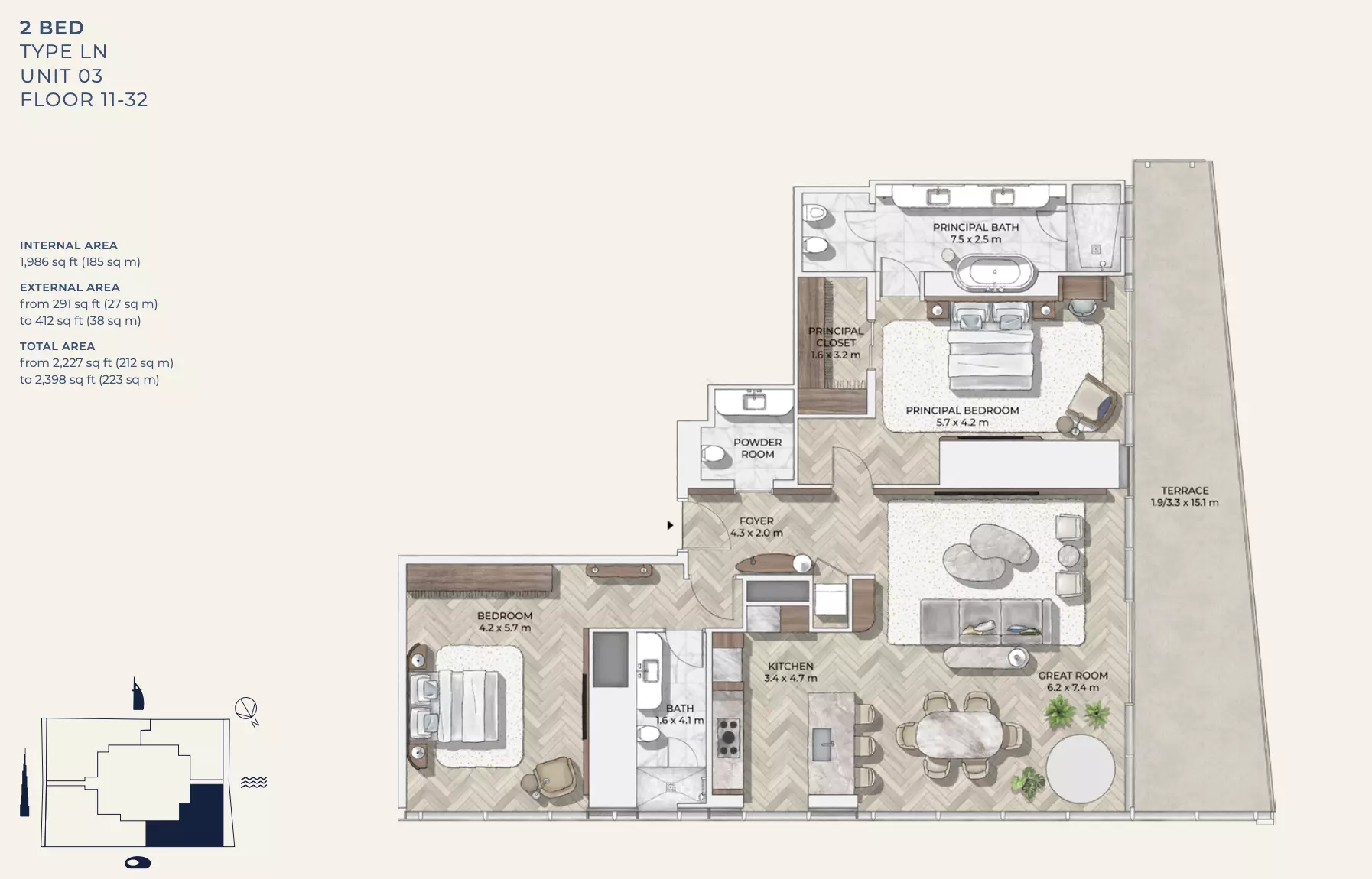 typeSize floor plan for Mr C Residences Downtown