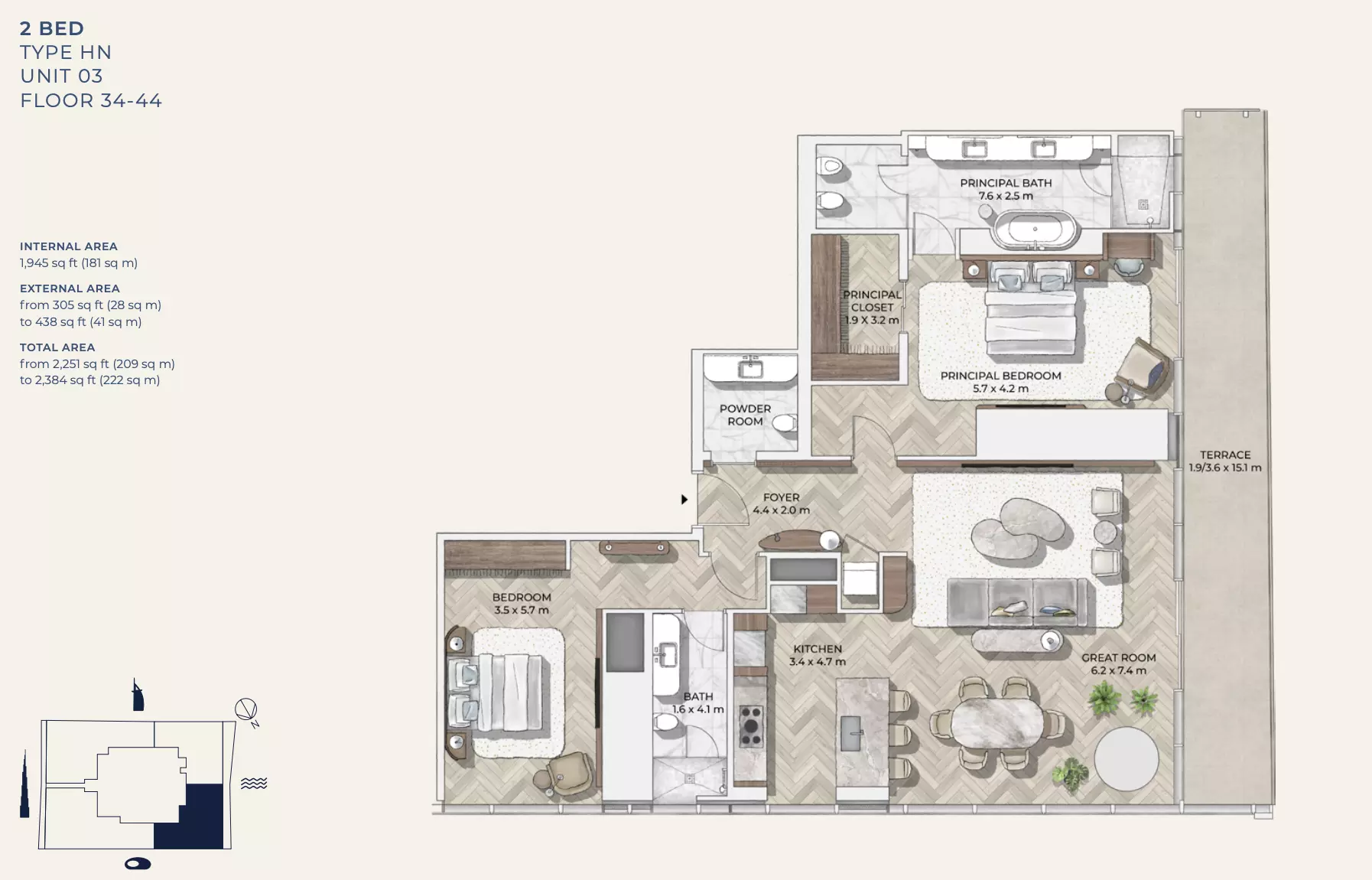 typeSize floor plan for Mr C Residences Downtown