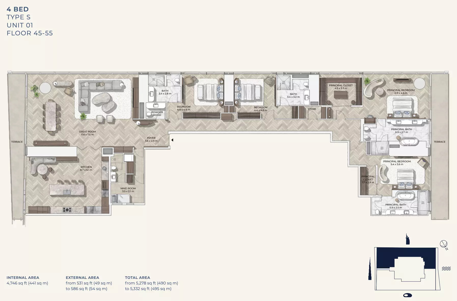 typeSize floor plan for Mr C Residences Downtown