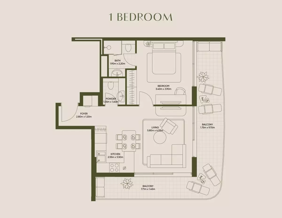 typeSize floor plan for Olivia Gardens Residence