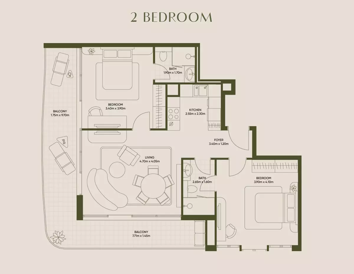 typeSize floor plan for Olivia Gardens Residence