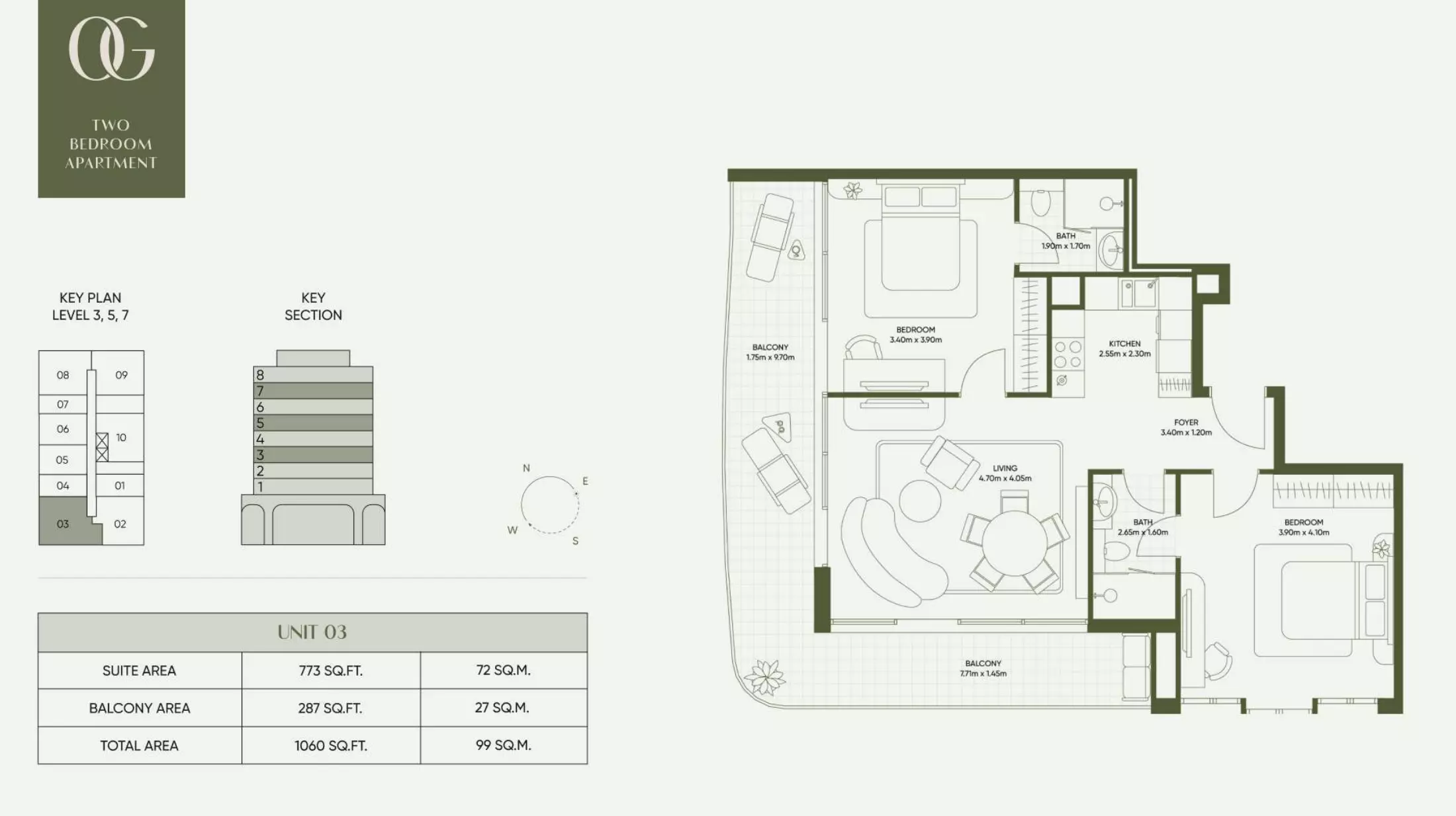 typeSize floor plan for Olivia Gardens Residence